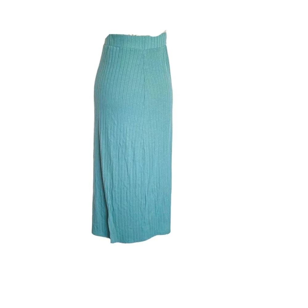 Y2K 90s Skirt Womens Long  Slit Ribbed Midi Sz Medium Baddie Knit Pencil Green
